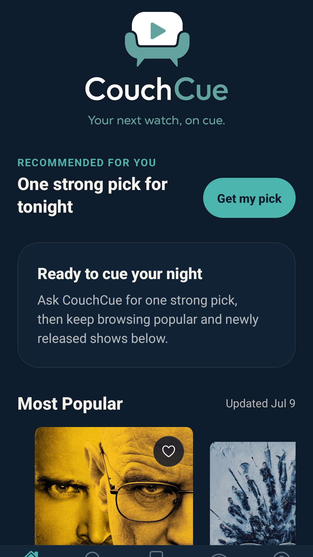CouchCue recommendation screen